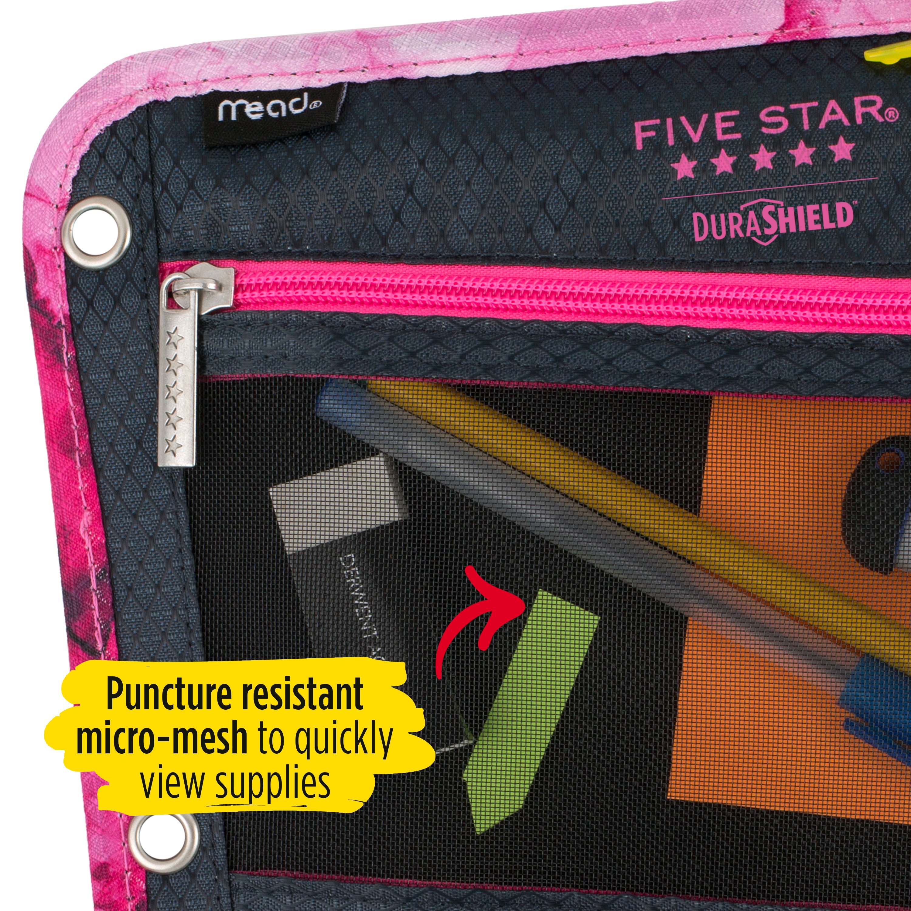 Five Star DuraShield Antimicrobial Flat Pencil Pouch, Pink (500023MD0-WMT)  